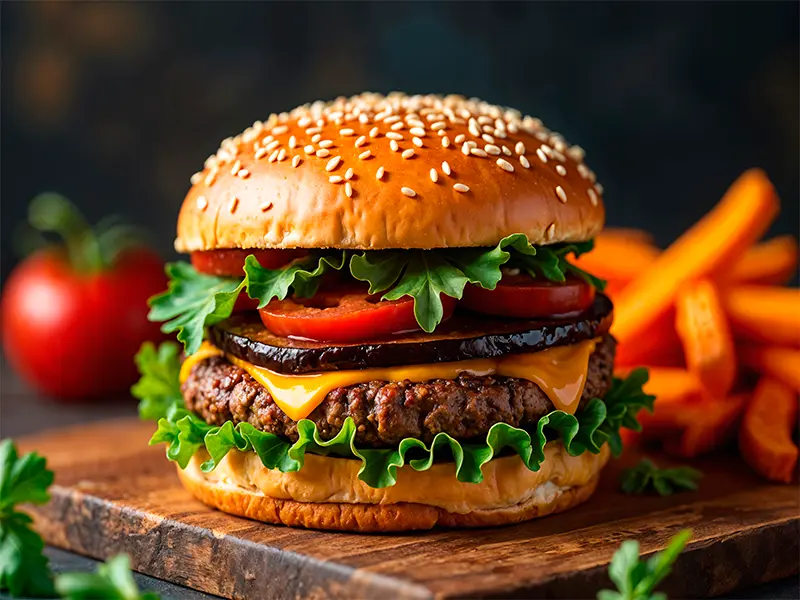 Burger gourmet cu cartofi prăjiți